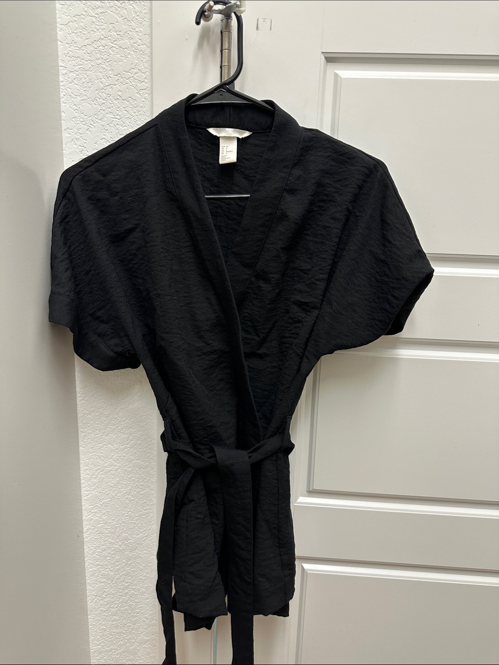 H&M Black Short-Sleeve Wrap Top with Waist Tie